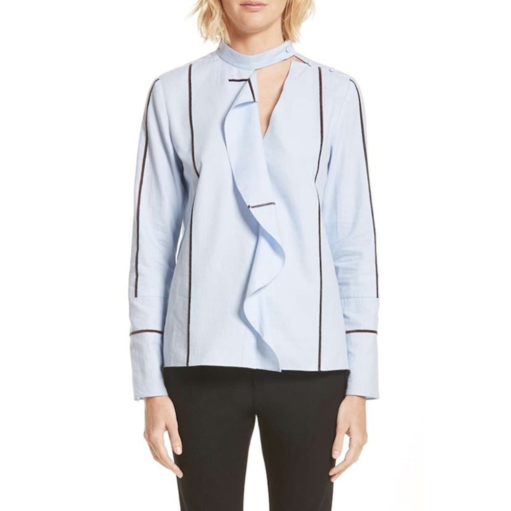 Derek Lam 10 Crosby Stripe Cascade Ruffle Shirt
